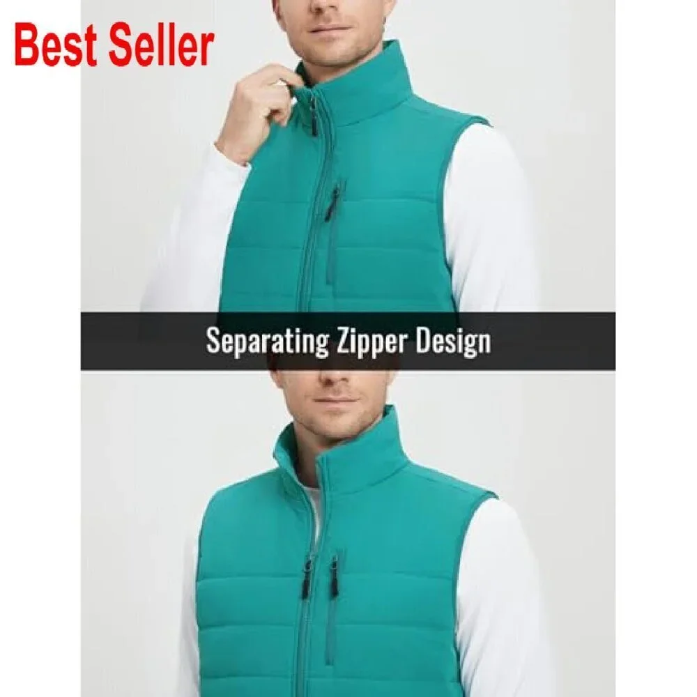 Men's Fleece Lined Puffer Vest Lightweight Warm Sleeveless Jacket Full Zip